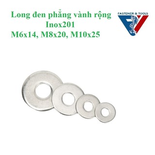 (INOX201) 50 cái M6, M8, M10 Long đen phẳng vành rộng Inox201
