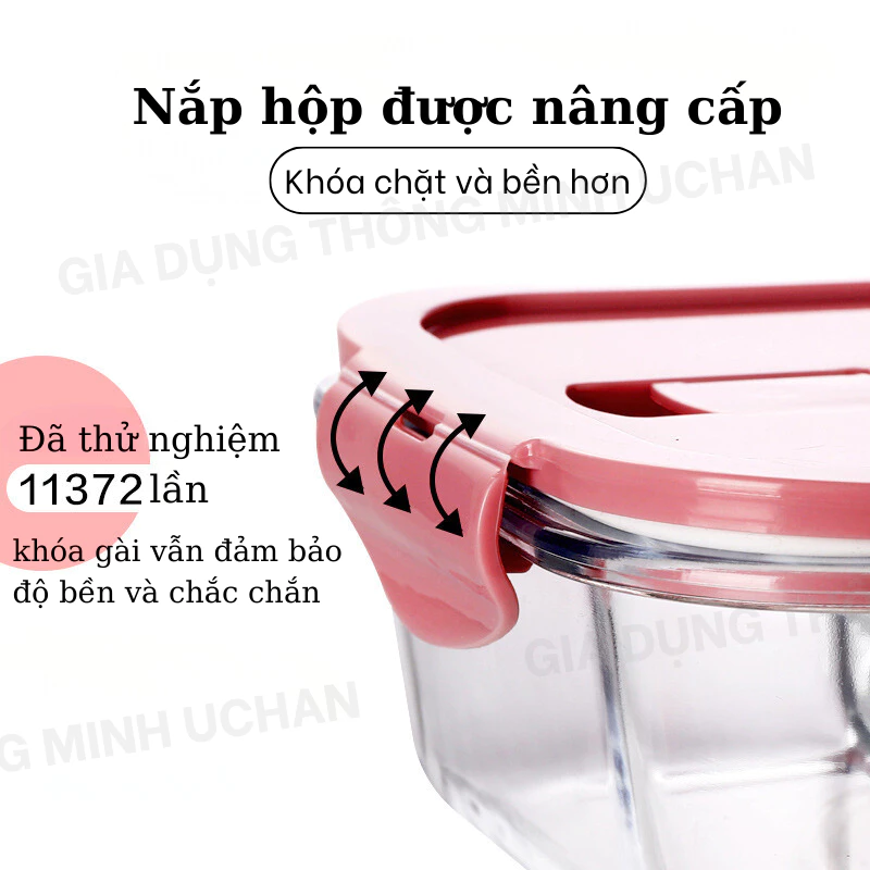 Hộp cơm thủy tinh cao cấp Uchan chống tràn dùng được cho lò vi sóng Hộp đựng thực phẩm SP09