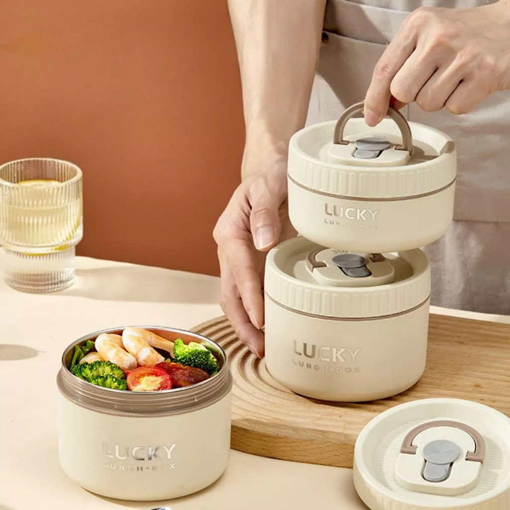 Hộp đựng cơm giữ nhiệt Lucky chống tràn Hộp cơm cặp lồng inox 304 chia ngăn SP02