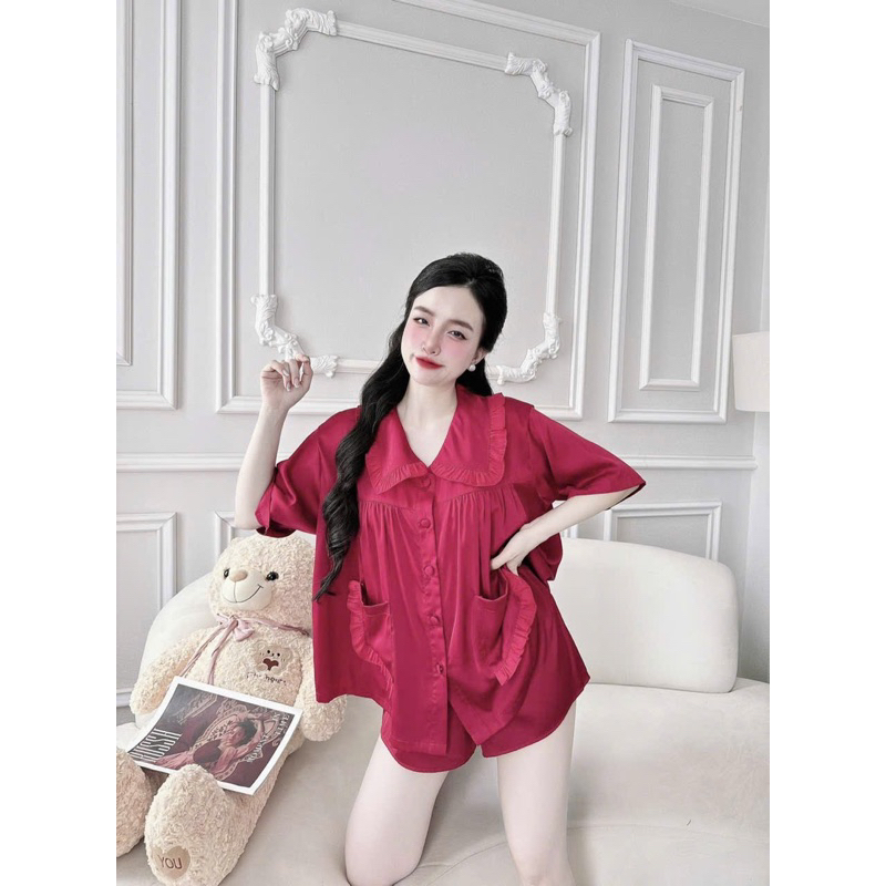 Bộ đùi tiểu thư cổ bèo baby doll 2 túi pijama dễ thương lụa latin