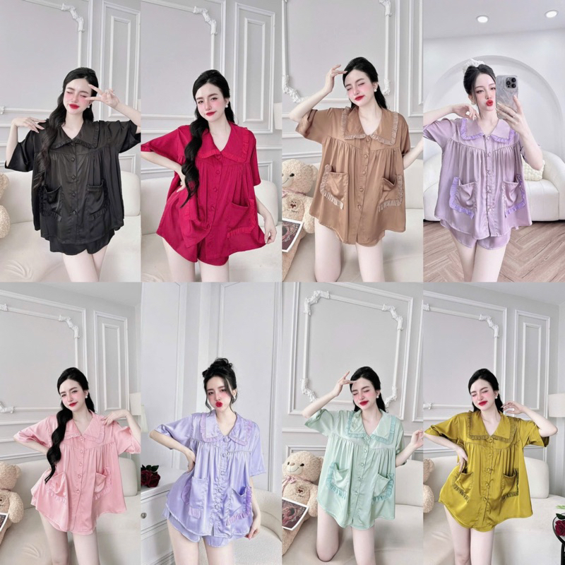 Bộ đùi tiểu thư cổ bèo baby doll 2 túi pijama dễ thương lụa latin