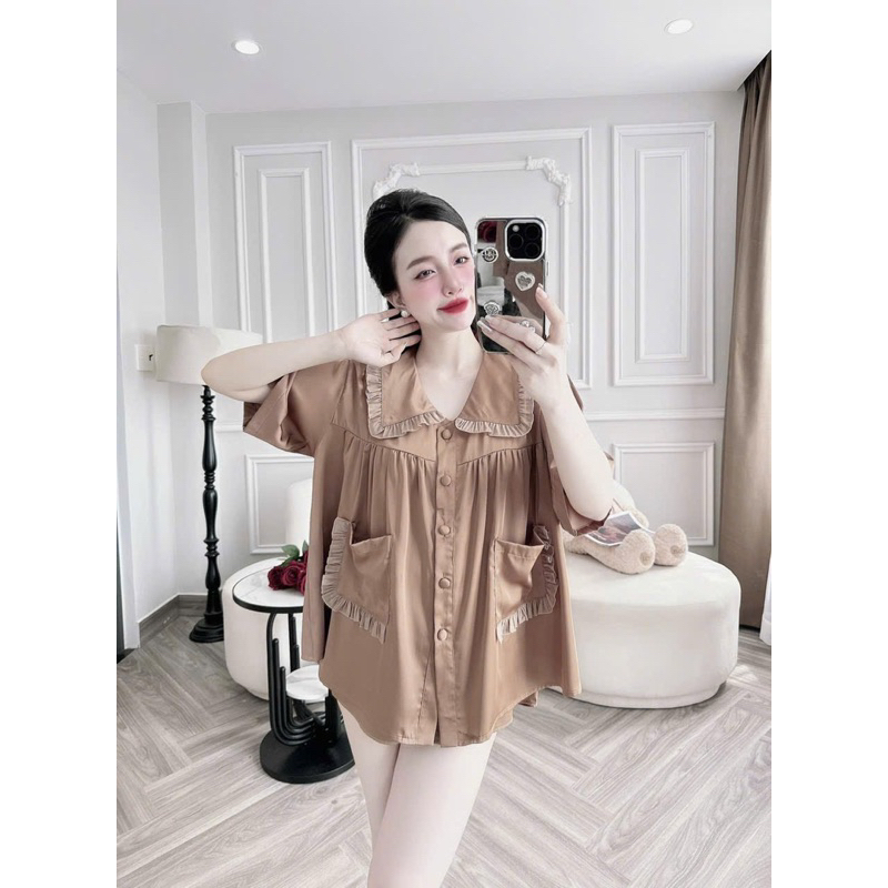 Bộ đùi tiểu thư cổ bèo baby doll 2 túi pijama dễ thương lụa latin