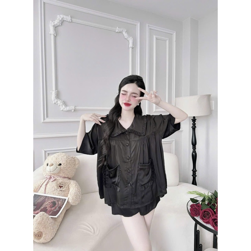 Bộ đùi tiểu thư cổ bèo baby doll 2 túi pijama dễ thương lụa latin
