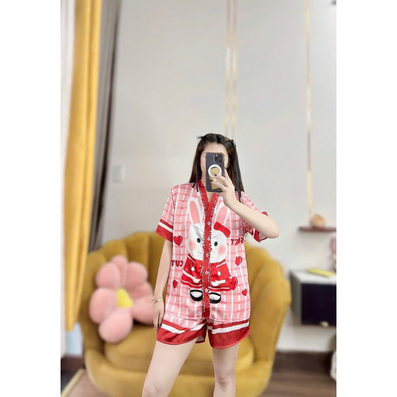 Bộ Đùi cổ V mặc nhà pijama chất lụa Latin mềm mịn
