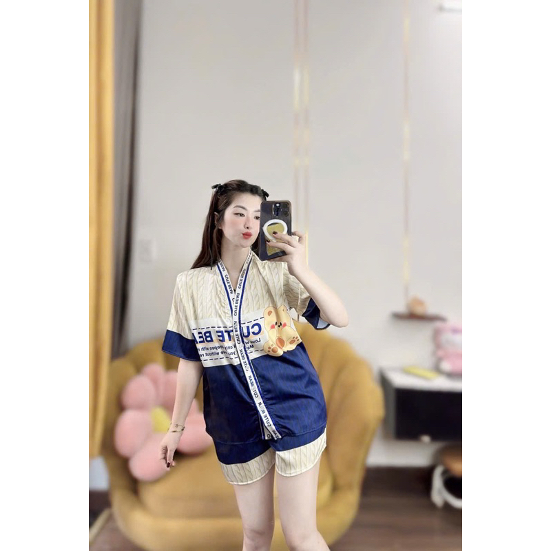 Bộ Đùi cổ V mặc nhà pijama chất lụa Latin mềm mịn