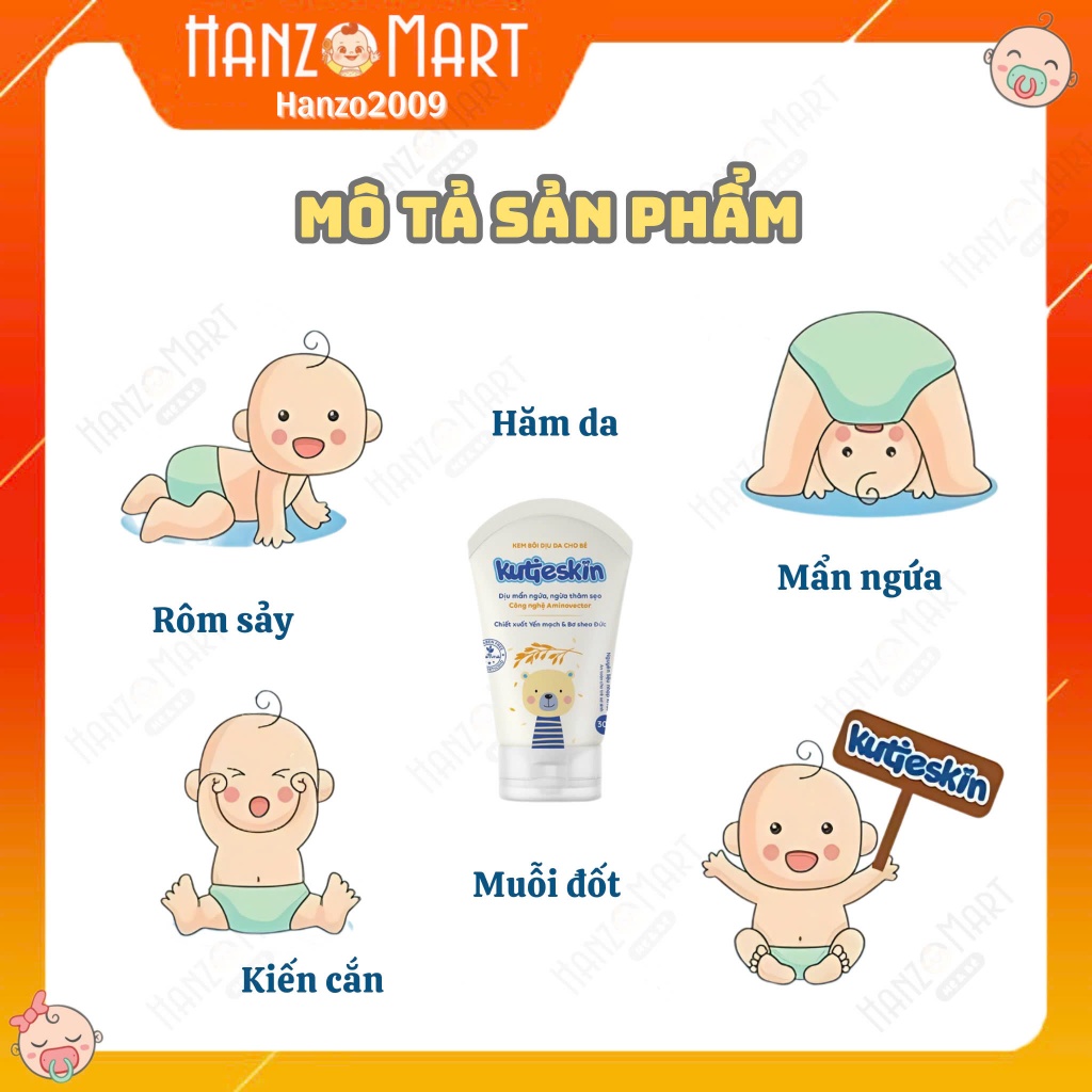Kutieskin 30gr - dịu mẩn đỏ, dịu vết ngứa, hăm da, muỗi đốt, côn trùng cắn cho bé - hanzomart