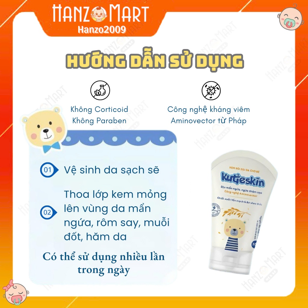 Kutieskin 30gr - dịu mẩn đỏ, dịu vết ngứa, hăm da, muỗi đốt, côn trùng cắn cho bé - hanzomart