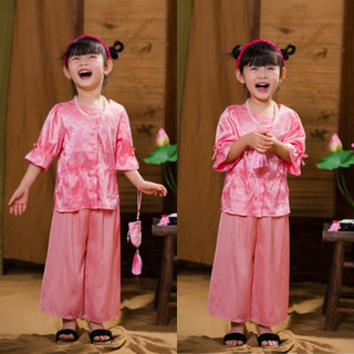 Set áo bà ba lụa cho bé gái 8-40 kg, Bà ba tay lỡ phối nơ diện Trung Thu, Bộ bà ba bé đi chùa, đi chơi lễ hội BB6-BIATON