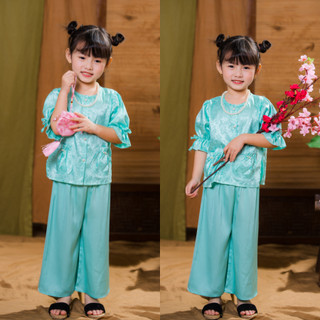 Set áo bà ba lụa cho bé gái 8-40 kg, Bà ba tay lỡ phối nơ diện Trung Thu, Bộ bà ba bé đi chùa, đi chơi lễ hội BB6-BIATON