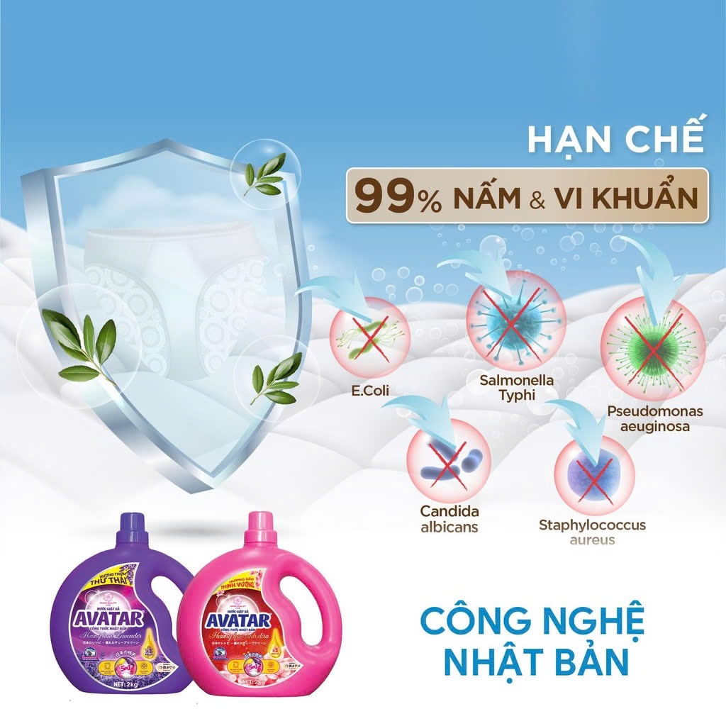 Combo 2 Can Nước Giặt Xả Vải Avatar Hương Lavender 4kg