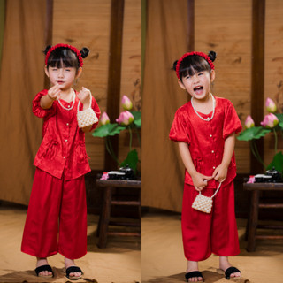 Bộ đồ bà ba Trung Thu cho bé gái chất gấm lụa,Set bà ba bé gái quần chất lụa mềm mịn đi chơi Đêm Hội Trăng Rằm BB5-BATON