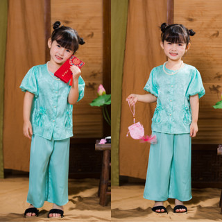 Bộ đồ bà ba Trung Thu cho bé gái chất gấm lụa,Set bà ba bé gái quần chất lụa mềm mịn đi chơi Đêm Hội Trăng Rằm BB5-BATON
