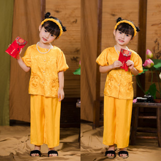 Bộ đồ bà ba Trung Thu cho bé gái chất gấm lụa,Set bà ba bé gái quần chất lụa mềm mịn đi chơi Đêm Hội Trăng Rằm BB5-BATON
