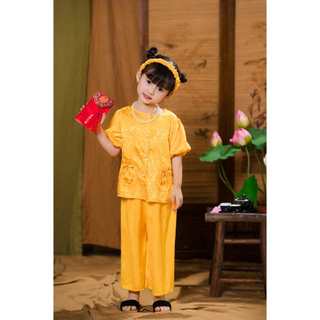 Bộ đồ bà ba Trung Thu cho bé gái chất gấm lụa,Set bà ba bé gái quần chất lụa mềm mịn đi chơi Đêm Hội Trăng Rằm BB5-BATON