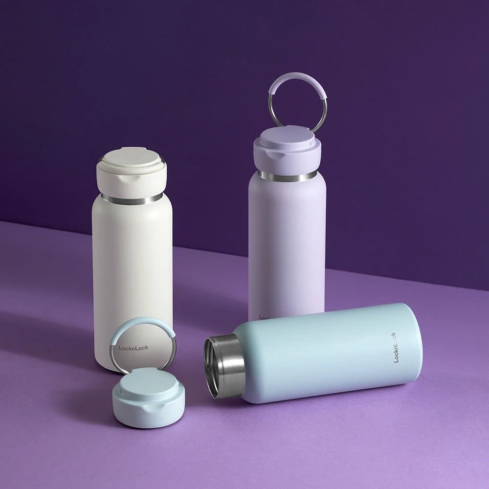 Bình giữ nhiệt LocknLock Sling Ring Tumbler LHC4321 Màu Tím, 650ml, có quai xách - K-MALL