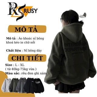 Áo Khoác Nỉ Hoodie Zip INTERBREAK  Form Rộng Unisex Nam Nữ - Áo Hoodie dây kéo chất nỉ bông dày dặn nón 2 lớp Rusy