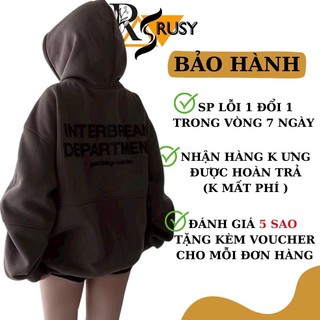 Áo Khoác Nỉ Hoodie Zip INTERBREAK  Form Rộng Unisex Nam Nữ - Áo Hoodie dây kéo chất nỉ bông dày dặn nón 2 lớp Rusy
