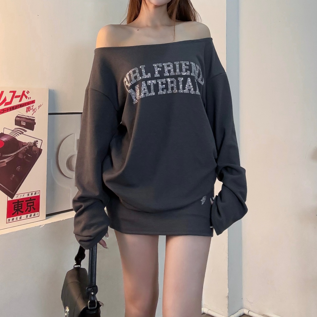 [ CÓ TÁCH SET ]SET SWEATER LEN LỆCH VAI KÈM CHÂN VÁY ĐÍNH ĐÁ GIRL FRIEND FF MIX