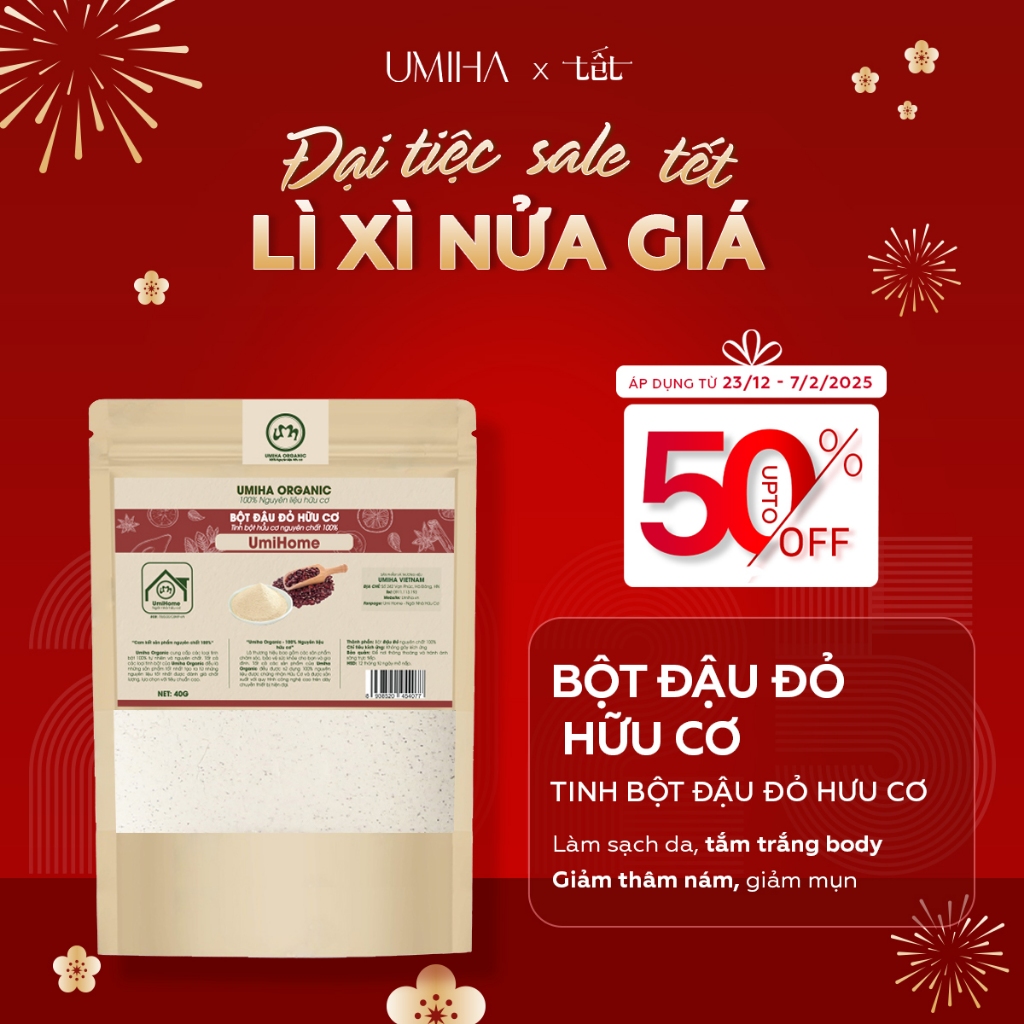 Ảnh Bột đậu đỏ hữu cơ UMIHOME 40G - Đắp mặt nạ dưỡng da, tắm trắng, tẩy da chết mờ thâm với Bột đậu đỏ hữu cơ 2