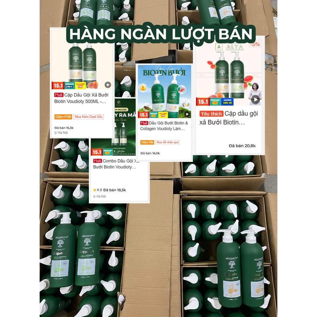 Cặp Dầu Gội Xả Bưởi Biotin Giúp giảm rụng, kích mọc tóc, phục hồi tóc hư tổn 500ml/1000ml