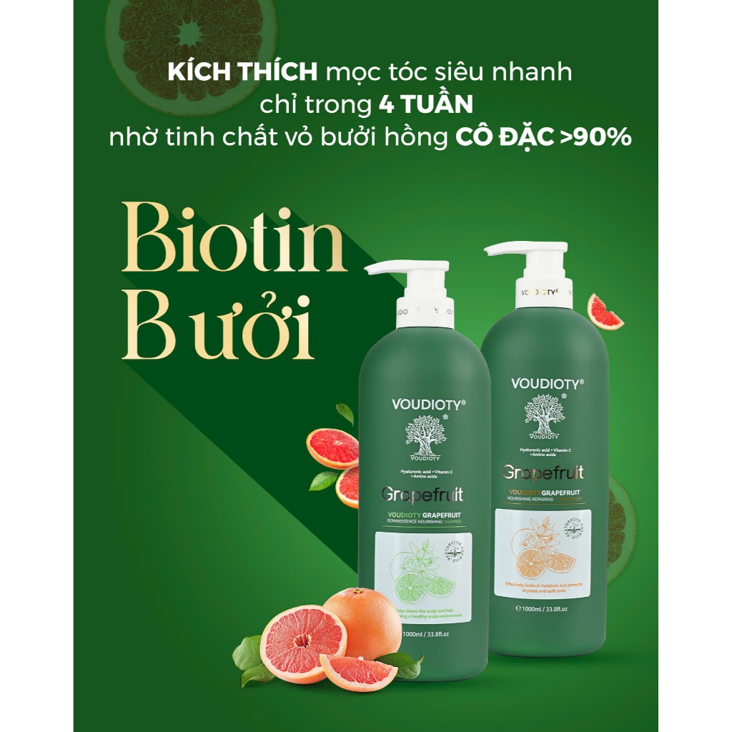 Cặp Dầu Gội Xả Bưởi Biotin Giúp giảm rụng, kích mọc tóc, phục hồi tóc hư tổn 500ml/1000ml