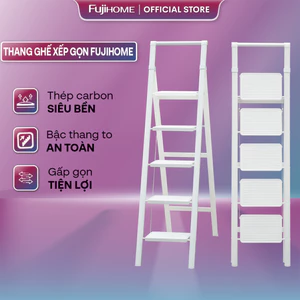 Thang gấp gọn chữ A 2- 5 bậc thép carbon FUJIHOME Nhập Khẩu, thang ghế tay vịn bản to rộng đa năng step ladder