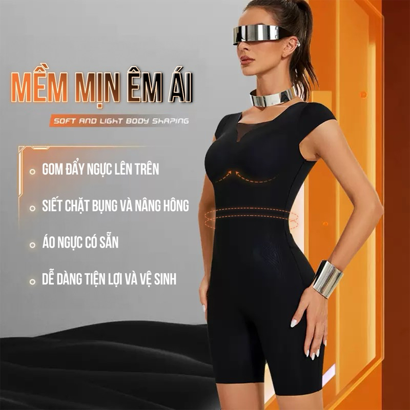 Áo gen Bodysuit [Lực Ép Mạnh Bụng] [tay bay nhỏ] định hình Lông Cừu phẳng bụng nịt eo nâng hông - nâng ngực mỏng thoáng