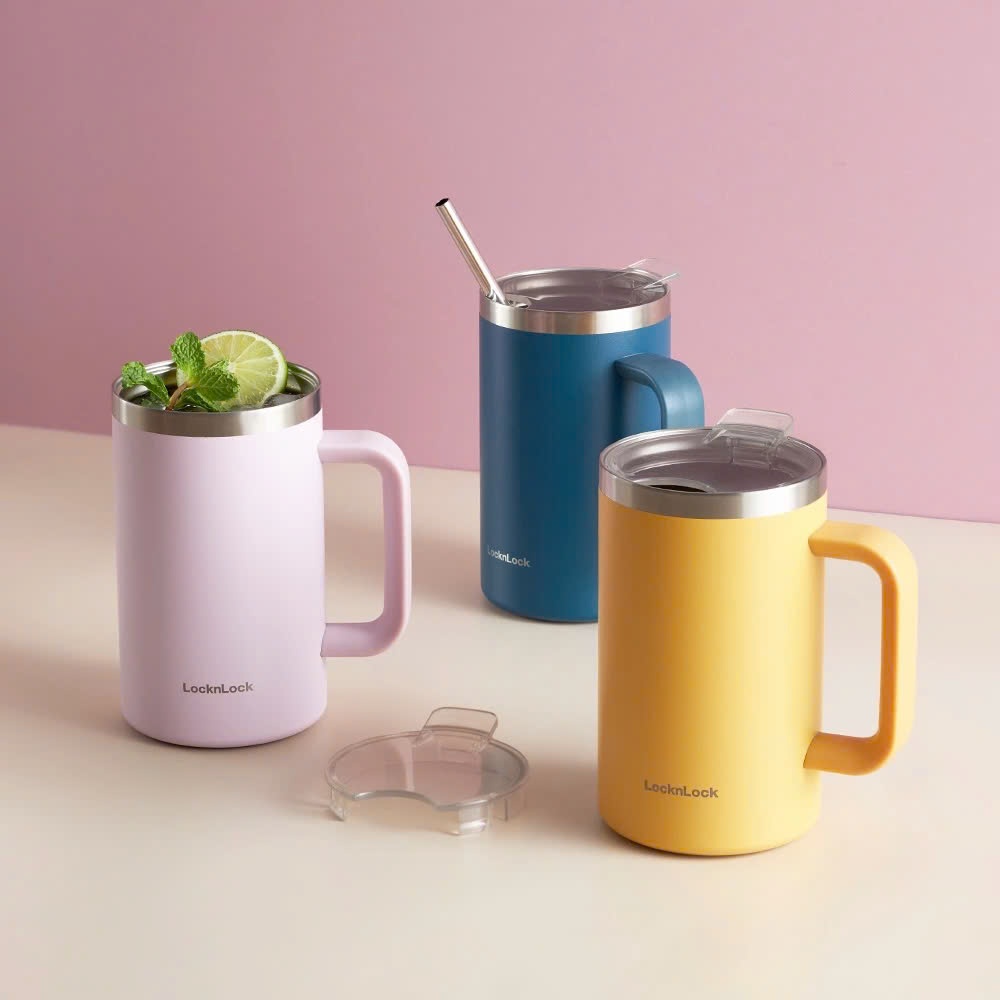 Ca giữ nhiệt LocknLock Flat Table Mug LHC4320 Màu Tím, dung tích 730ml, có tay cầm - K-MALL