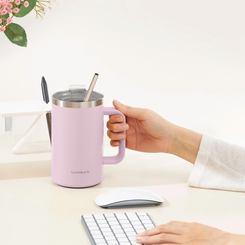 Ca giữ nhiệt LocknLock Flat Table Mug LHC4320 Màu Tím, dung tích 730ml, có tay cầm - K-MALL