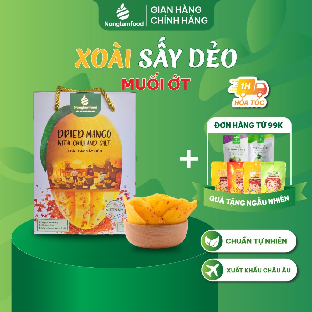 [HÀNG XUẤT KHẨU LOẠI 1] Xoài sấy dẻo, Xoài muối ớt thượng hạng Nông Lâm Food hộp 500g