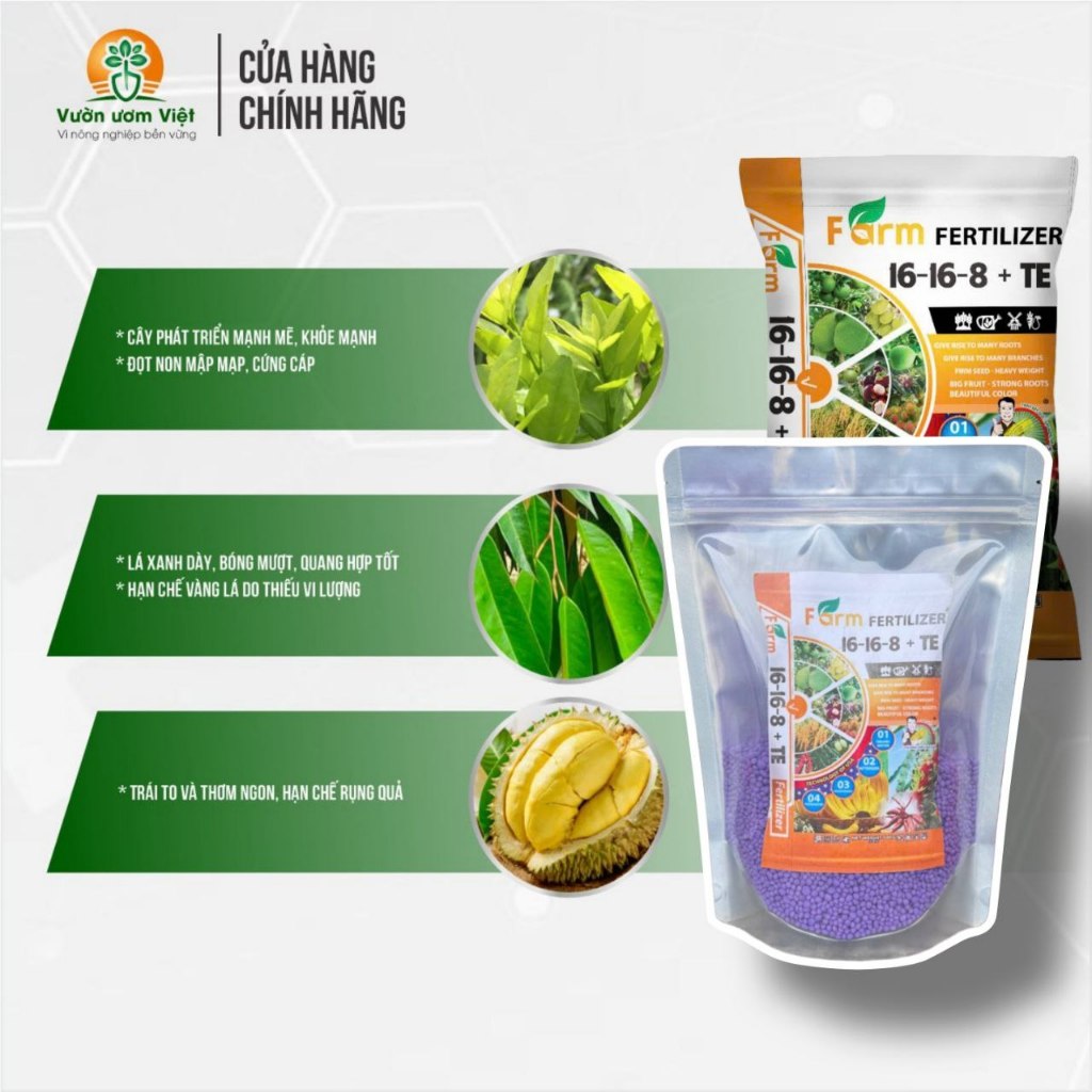 Phân bón 16-16-8 + TE hạt tím - sinh trưởng nhanh, đọt mập xanh dày, hạn chế vàng lá, xanh cây - 1Kg