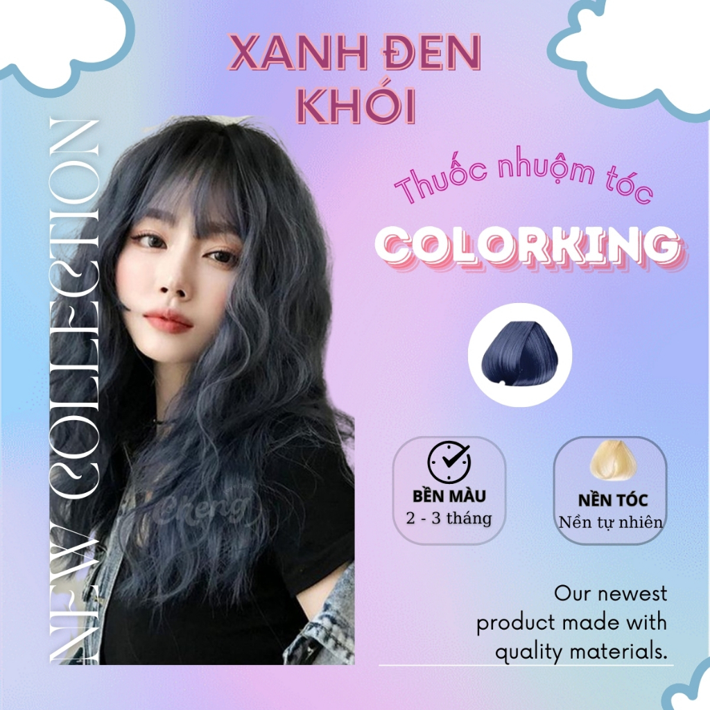 Thuốc nhuộm tóc màu Xanh Đen Khói, thuốc nhuộm tóc cao cấp không cần tẩy, kem nhuộm tóc tại nhà tiện lợi COLORKING