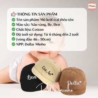 Mũ lưỡi trai thêu tên cho bé từ 6 tháng đến 2 tuổi cute, đáng yêu phong cách riêng Dollar Minho