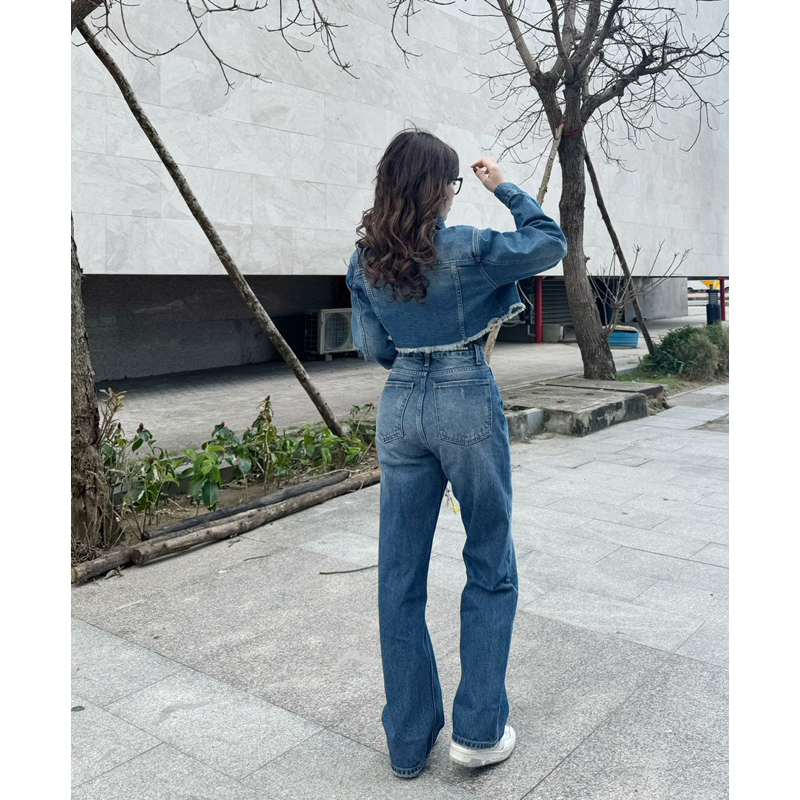 MIDDUA - JN207 Quần suông nữ denim, rách mài