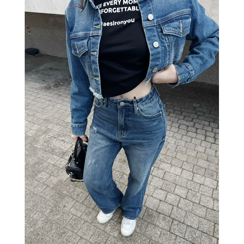 MIDDUA - JN207 Quần suông nữ denim, rách mài