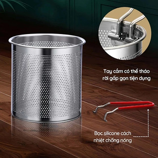 Nồi Nấu Đồ Ăn Dặm Cho Bé Inox 304 (1.2L) Chiên, Luộc, Hấp Đa Năng Kèm Rổ Lọc Tiện Lợi