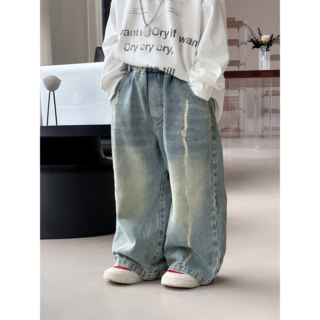 Quần jean suông chất jean mềm phối đồ phong cách hàn cho bé đi học đi chơi size 10-28kg,quần jean trẻ em