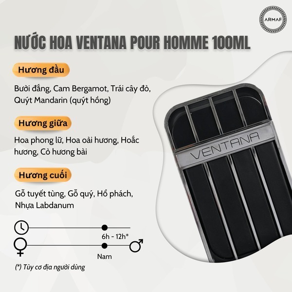 [Mã COSBAUH3 giảm 8% đơn 300K] Nước hoa Armaf Ventana Pour Home EDP 100ml