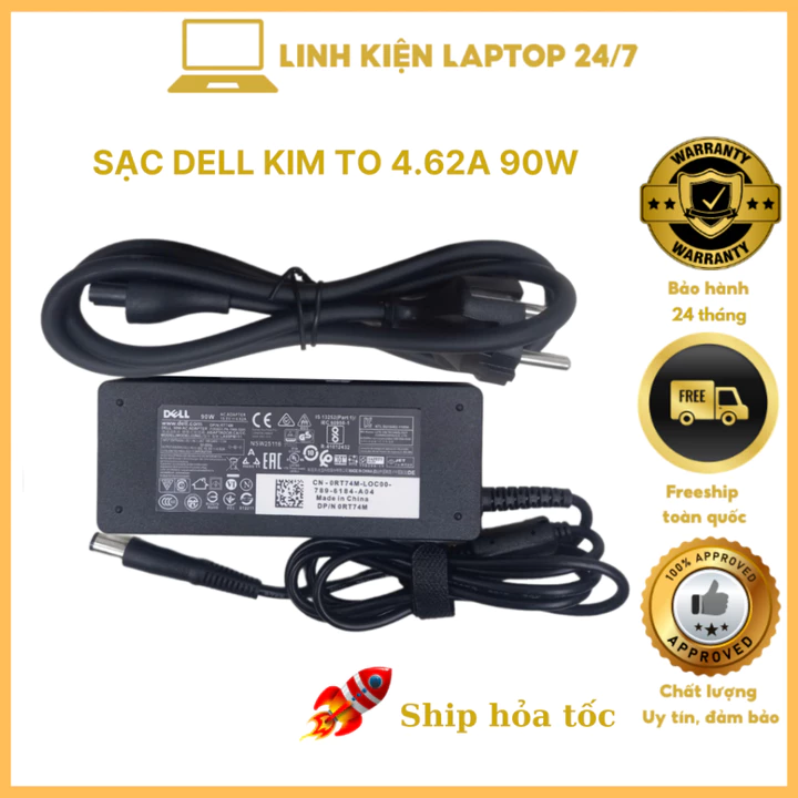 SẠC LAPTOP DELL KIM TO 4.62A 90W đường kính đầu sạc 7.4 *5.0mm - Sạc Zin New Bảo Hành 24 Tháng