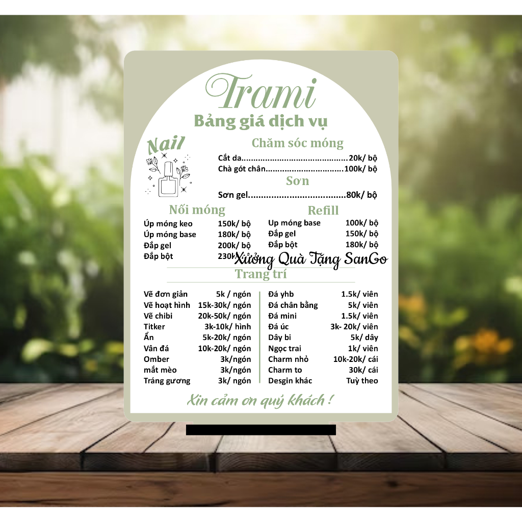 Menu Mica tiệm nail, Spa, Salon… in theo yêu cầu- Xưởng quà tặng Sango