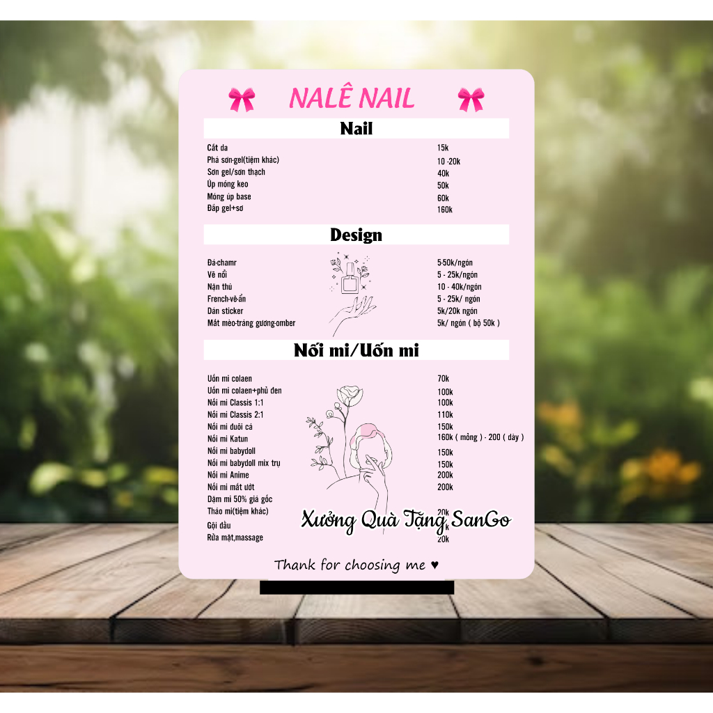 Menu Mica tiệm nail, Spa, Salon… in theo yêu cầu- Xưởng quà tặng Sango