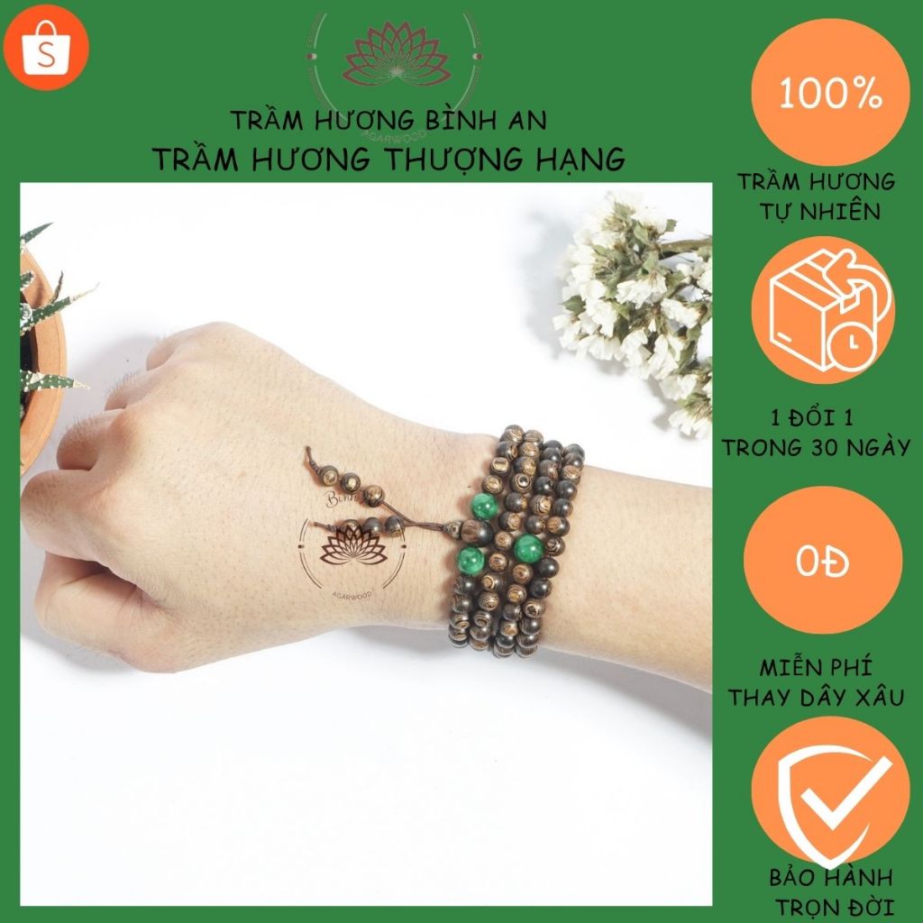Vòng Tay Trầm Hương 108 Hạt Sánh Chìm mi.x Char.m - Chuỗi Tràng Hạt - Trầm Hương Tự Nhiên size 8 ly