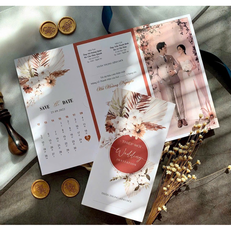 thiệp cưới in ảnh gập 3 mã TP39
