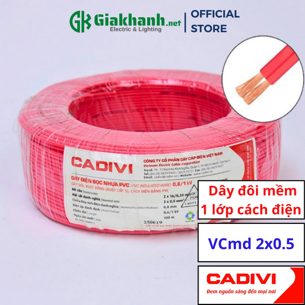 Dây Điện Đôi Mềm, 1 Lớp Cách Điện Cadivi VCmd 2×0.5 – 0,6/1kV | Shopee ...
