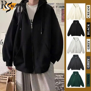 Áo Khoác Hoodie Nỉ Khoá Zip Tay Phồng Trơn Unisex RUSY, Nón 2 Lớp Dày Dặn Tay Bồng Chất Nỉ Bông AK04