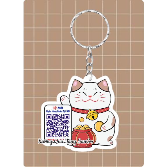 Móc khoá mèo thần tài in mã qr tiện lợi  - Xưởng quà tặng Sango