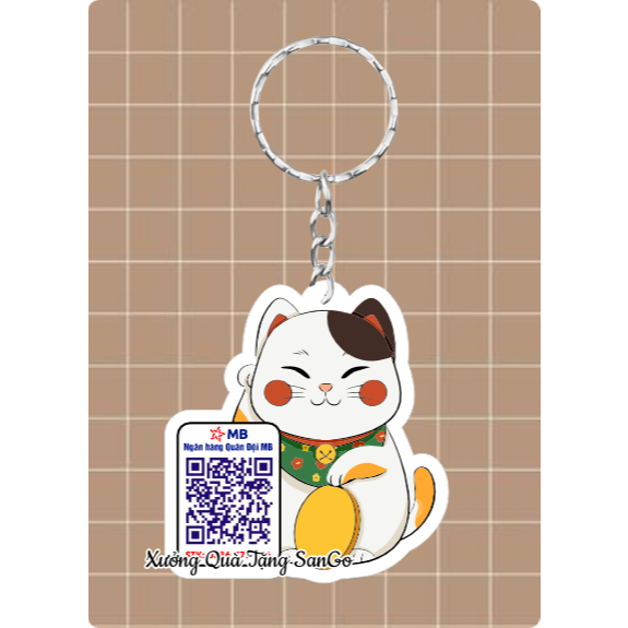 Móc khoá mèo thần tài in mã qr tiện lợi  - Xưởng quà tặng Sango