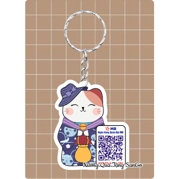 Móc khoá mèo thần tài in mã qr tiện lợi  - Xưởng quà tặng Sango