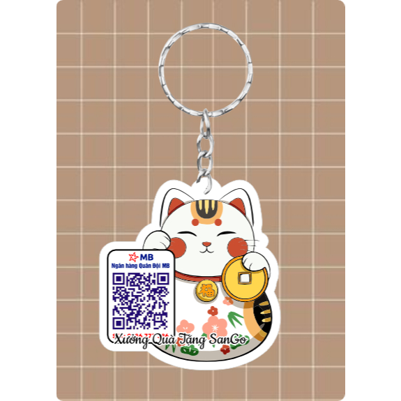 Móc khoá mèo thần tài in mã qr tiện lợi  - Xưởng quà tặng Sango