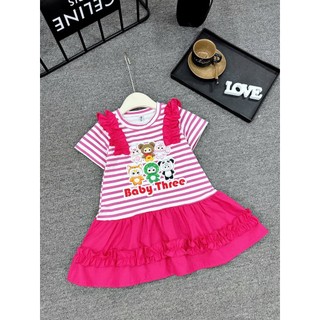 Váy thun cotton phối kate họa tiết Baby Three -Capy bara 2 màu siêu xinh size đại 10-40kg. Đầm thun cotton bé gái.